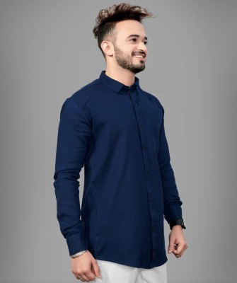 VARANI CREATION Men Solid Casual Dark Blue Shirt