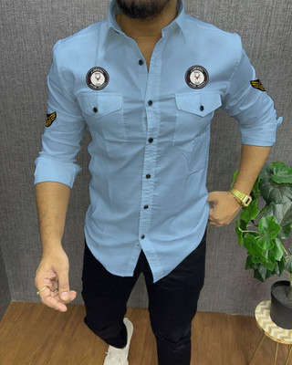 Lonexo Men Printed Casual Light Blue Shirt
