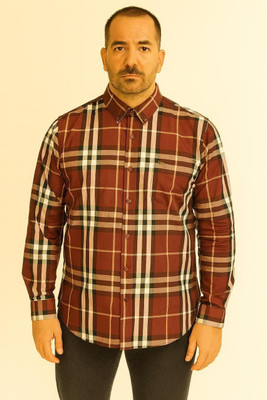 Pulsemen Men Checkered Formal Red Shirt