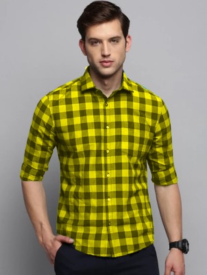 Indi Hemp Men Checkered Casual Black, Yellow Shirt
