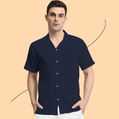 A Rodeiz Men Self Design Casual Dark Blue Shirt
