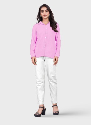 jimory Women Solid Casual Pink Shirt