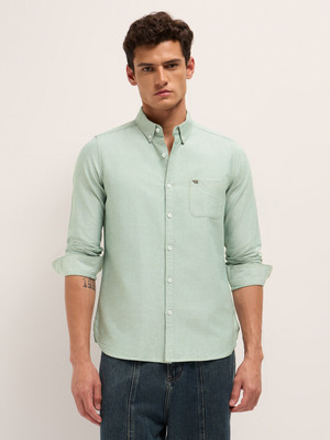 THE BEAR HOUSE Men Solid Casual Green Shirt