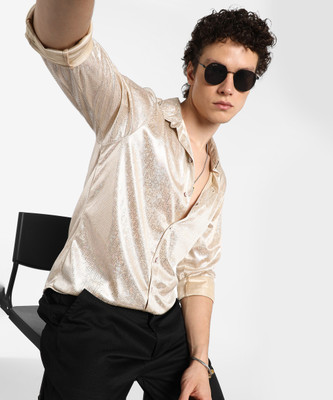 CAMPUS SUTRA Men Striped Casual Beige Shirt