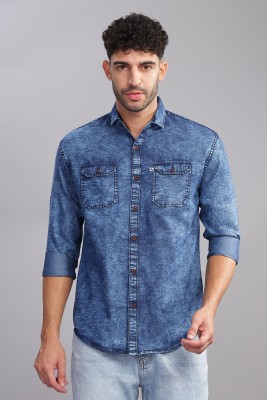 AIDAN PAUL Men Washed Casual Blue Shirt