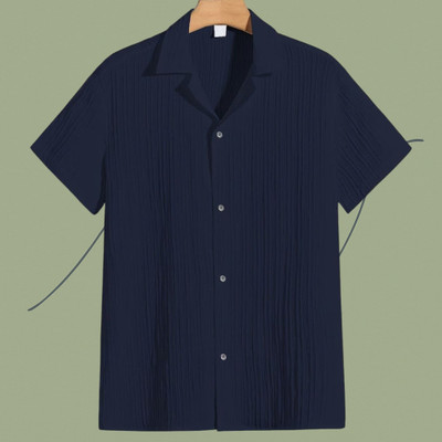 Looksky Men Striped, Self Design Casual Dark Blue Shirt