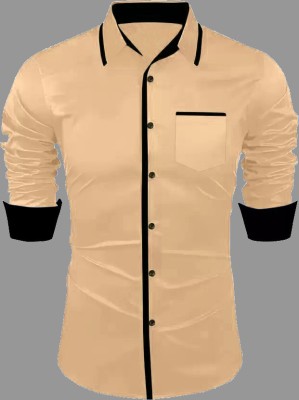 DEEMOON Men Solid Casual Beige Shirt