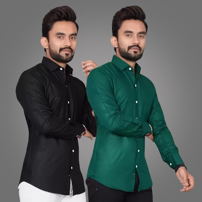 HASINI Fashion Men Solid Casual Multicolor Shirt(Pack of 2)