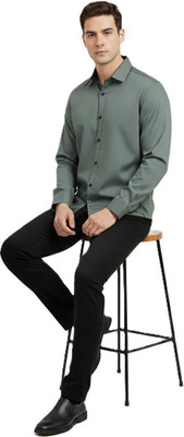 TeeTrail Men Solid Casual Dark Green Shirt