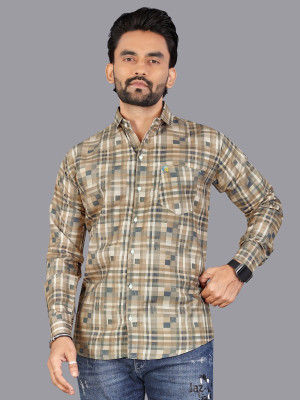 Stellalifestyle Men Printed Casual Beige Shirt