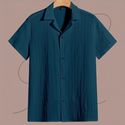 A Dearise Trend Men Self Design Casual Blue Shirt