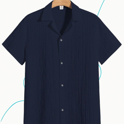 A DEEMOON TREND Men Self Design Casual Dark Blue Shirt