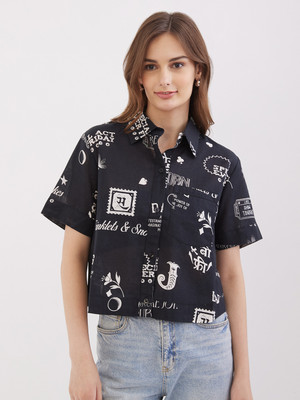 Spykar Women Printed Casual Black Shirt