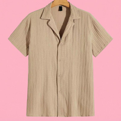 Jenil Fashion Men Self Design Casual Cream Shirt