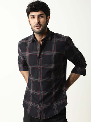 RARE RABBIT Men Checkered Casual Black Shirt