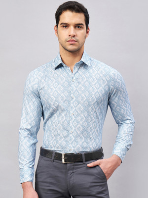 LOUIS STITCH Men Printed Formal Blue Shirt