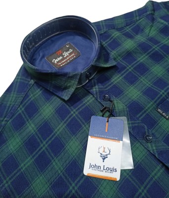 JOHN LOUIS Men Checkered Casual Dark Green Shirt