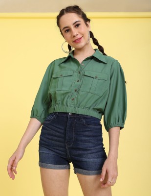 FLYING MACHINE Women Solid Casual Green Shirt