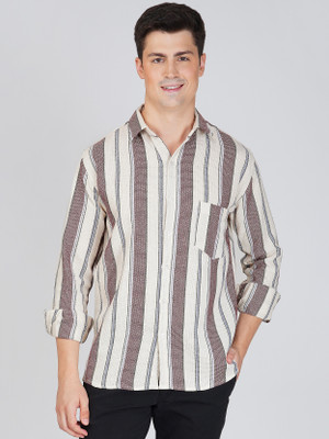 METRONAUT Men Checkered Casual Cream, Red Shirt