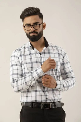 Click Everyday Men Checkered Casual White Shirt(Pack of 2)
