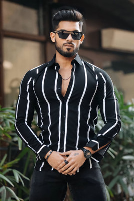 GCFAB Men Printed Casual Black, White Shirt