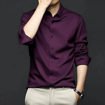 BROCON Men Solid Casual Purple Shirt