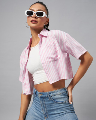 Chimpaaanzee Women Checkered Casual Pink, White Shirt