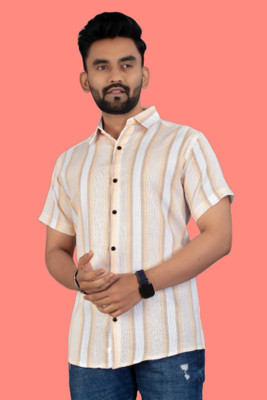 Thinknest Fashion Men Striped Formal Orange Shirt