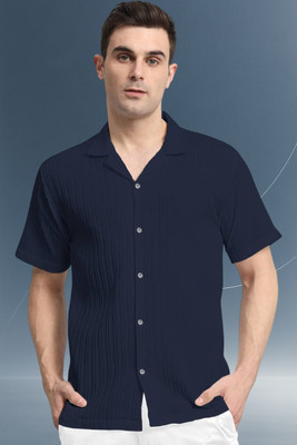 A Dearise Trend Men Self Design Casual Dark Blue Shirt