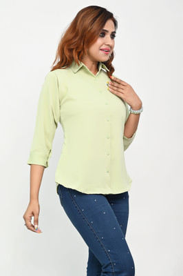 Fiestahub Women Solid Casual Yellow Shirt