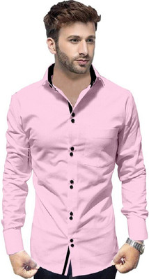 P & V Creations Men Solid Casual Purple Shirt