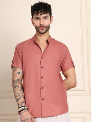 Tanip Men Solid Casual Pink Shirt
