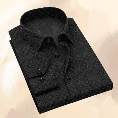 The style grove Men Self Design Casual Black Shirt