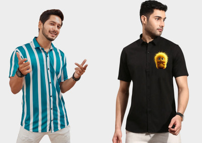 DADA IMPEX Men Printed Casual Blue Shirt(Pack of 2)