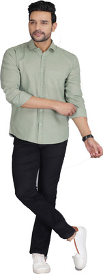 FAVNIC Men Solid Casual Green Shirt