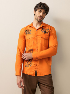 PP PRODUCTIONS Men Printed Casual Orange Shirt
