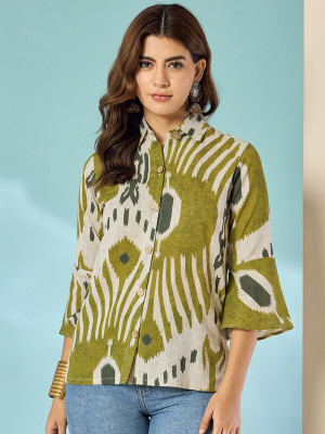 InWeave Women Printed Casual Green Shirt