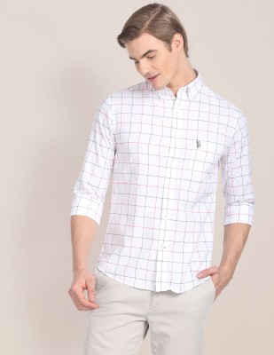 U.S. POLO ASSN. Men Checkered Casual White Shirt