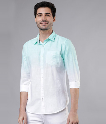 HIGHLANDER Men Printed Casual White, Light Green Shirt