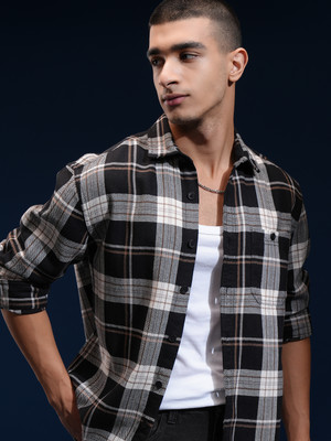 HIGHLANDER Men Checkered Casual Black Shirt