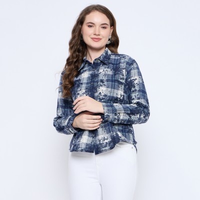 MADAME Women Printed Casual Blue Shirt