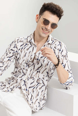 Jai Textiles Men Striped Casual White, Blue, Brown Shirt