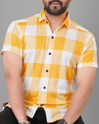 METRONAUT Men Checkered Casual Yellow Shirt