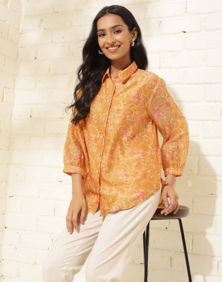 Fabindia Women Printed Festive Yellow Shirt