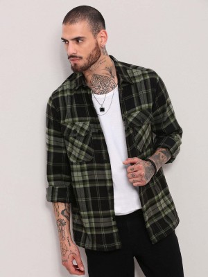 Showoff Men Checkered Casual Green Shirt