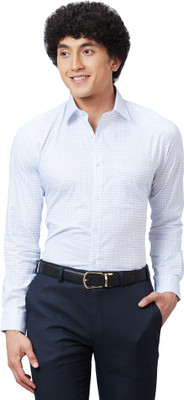 Raymond Men Checkered Formal Blue, White Shirt