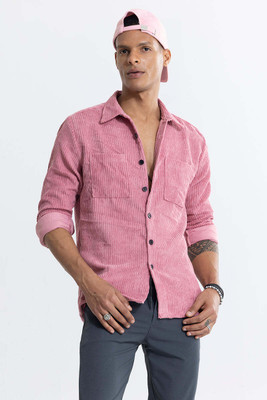 Snitch Men Solid Casual Pink Shirt