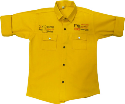 FASHION GRAB Boys Printed Casual Yellow Shirt