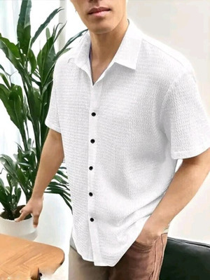 MUNGUS Men Self Design Casual White Shirt