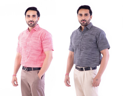 DESHBANDHU DBK Men Striped Casual Pink, Grey Shirt(Pack of 2)